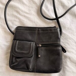 Tignanello Elegant Black Leather Crossbody Bag with built in wallet